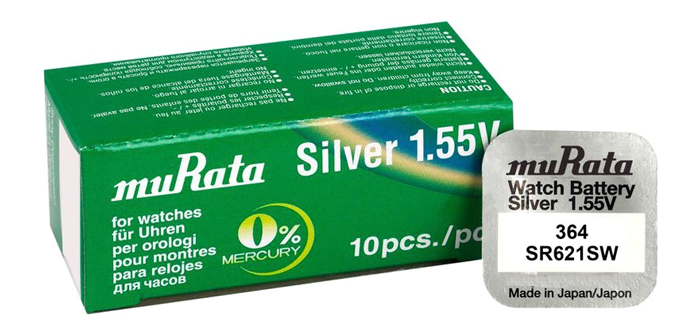 MURATA μπαταρία Silver Oxide για ρολόγια SR621SW, 1.55V, No 364, 10τμχ -κωδικός MR-SR621SW