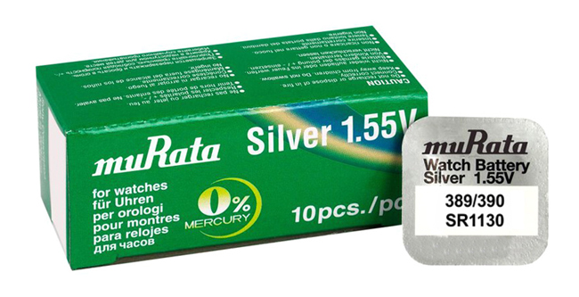 MURATA μπαταρία Silver Oxide για ρολόγια SR1130, 1.55V, No389/390, 10τμχ -κωδικός MR-SR1130