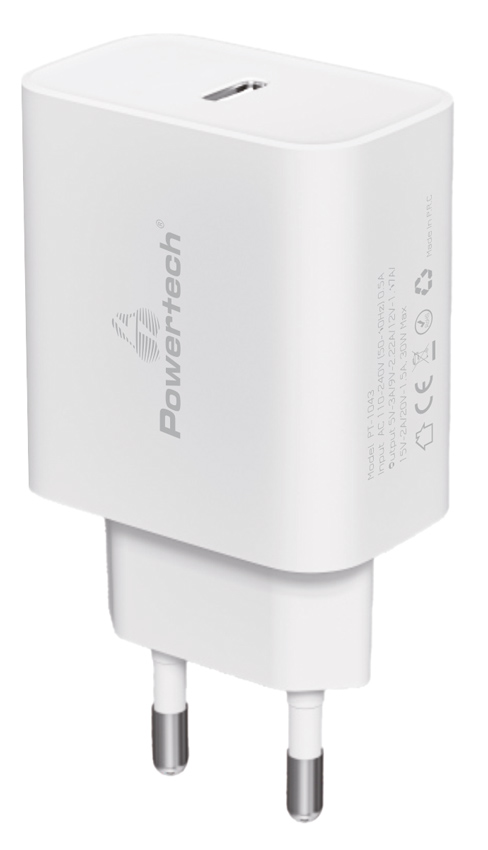 POWERTECH φορτιστής τοίχου PT-1043, USB-C, PD QC3.0, 30W, λευκός -κωδικός PT-1043