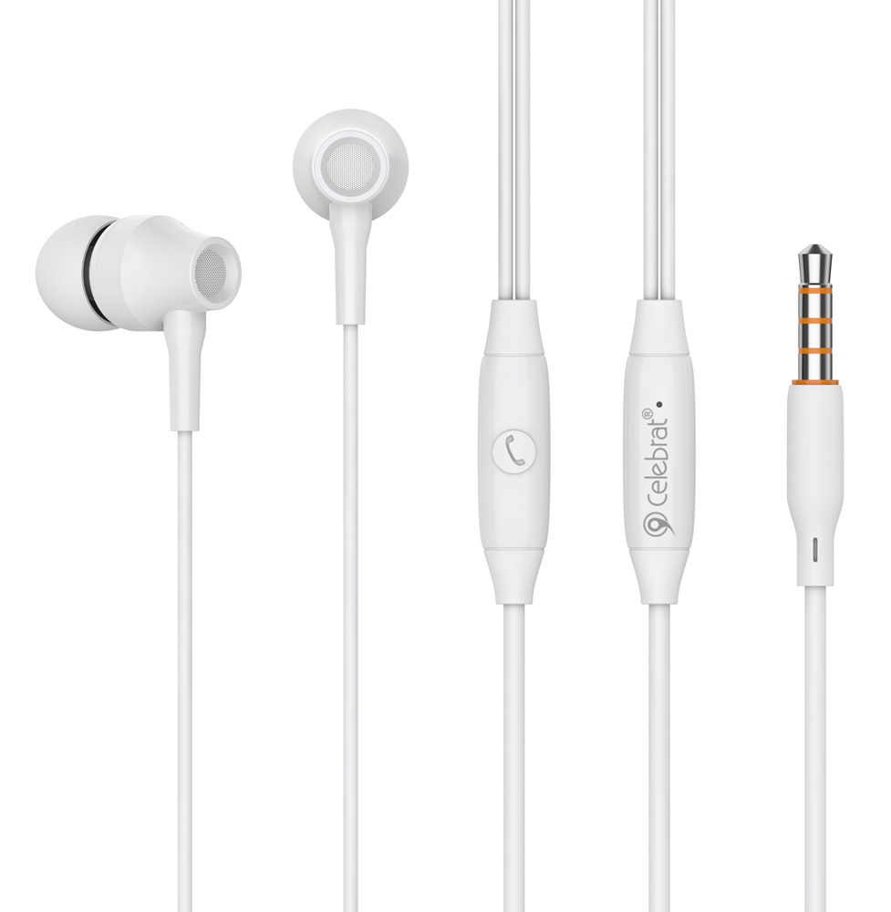 CELEBRAT earphones με μικρόφωνο G25, 3.5mm σύνδεση, Φ10mm, 1.2m, λευκά -κωδικός G25-WH