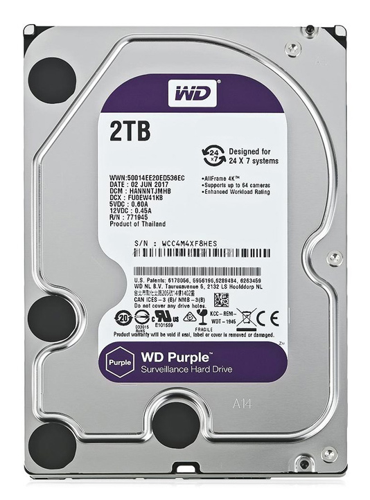 WD σκληρός δίσκος 3.5" Purple Surveillance 2TB, 256MB, 5400RPM, SATA III -κωδικός WD23PURZ