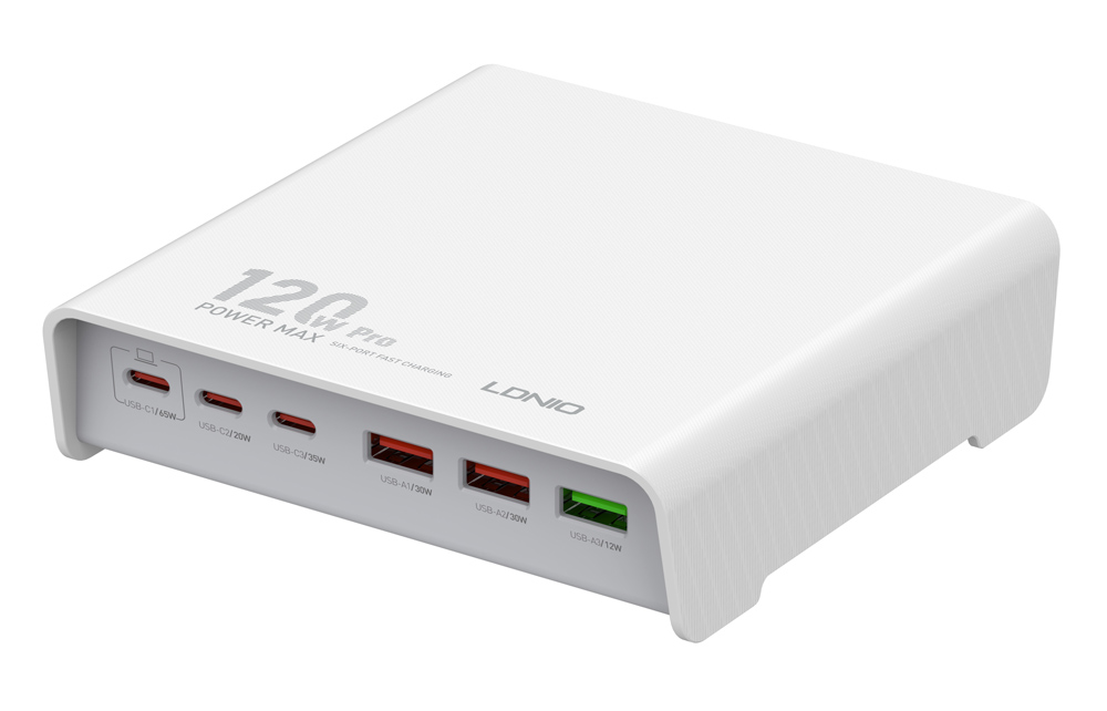 LDNIO σταθμός φόρτισης Q605, 3x USB-C & 3x USB, 120W, PD/QC, λευκός -κωδικός 6933138601488