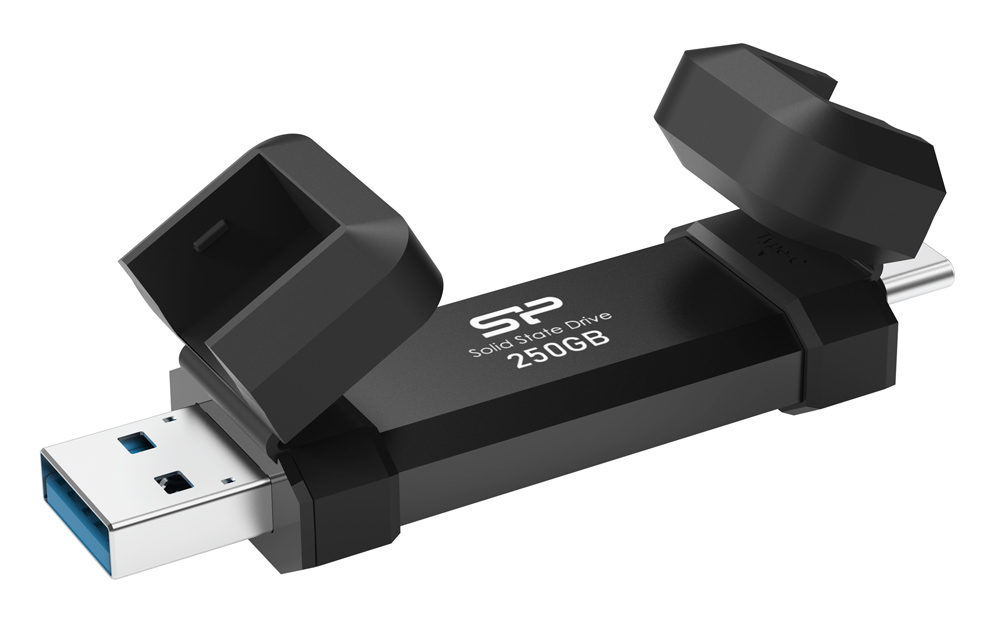 SILICON POWER εξωτερικός SSD DS72, USB/USB-C, 250GB 1050-850MBps, μαύρο -κωδικός SP250GBUC3S72V1K