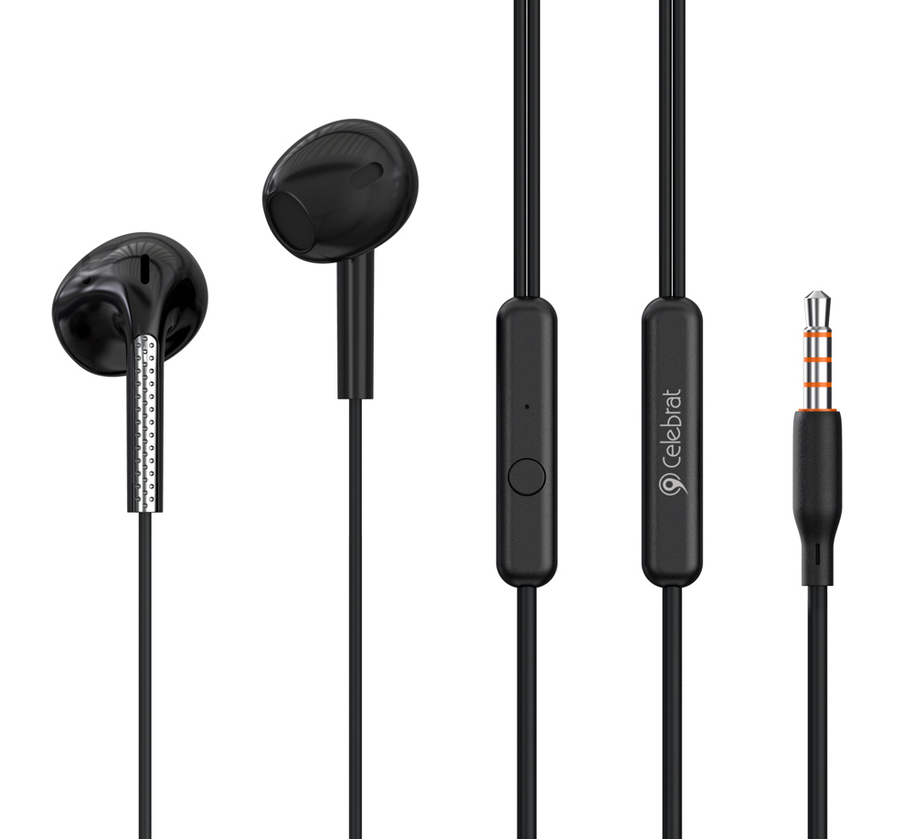 CELEBRAT earphones με μικρόφωνο G28, 3.5mm σύνδεση, Φ10mm, 1.2m, μαύρα -κωδικός G28-BK