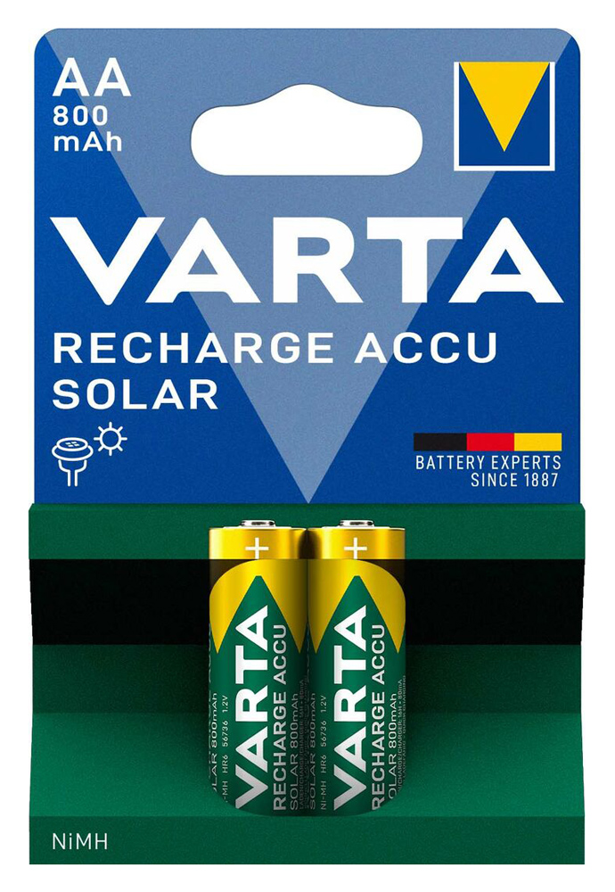 VARTA επαναφορτιζόμενες μπαταρίες λιθίου Solar, AA, 800mAh, 1.2V, 2τμχ -κωδικός 4008496658688