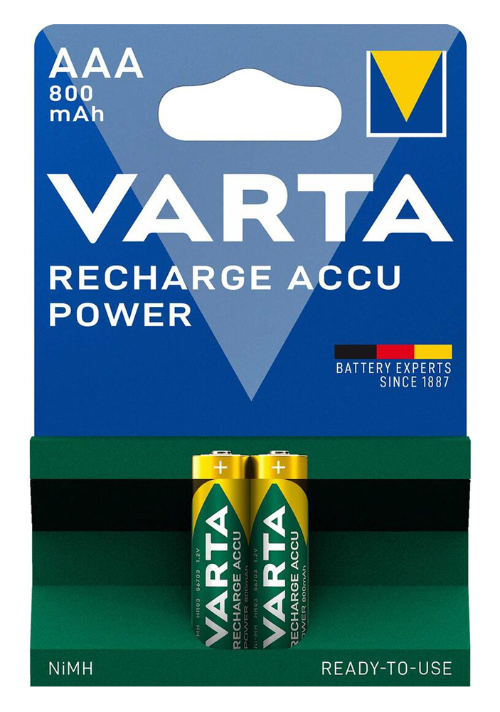 VARTA επαναφορτιζόμενες μπαταρίες λιθίου, AAA, 800mAh, 1.2V, 2τμχ -κωδικός 4008496550579