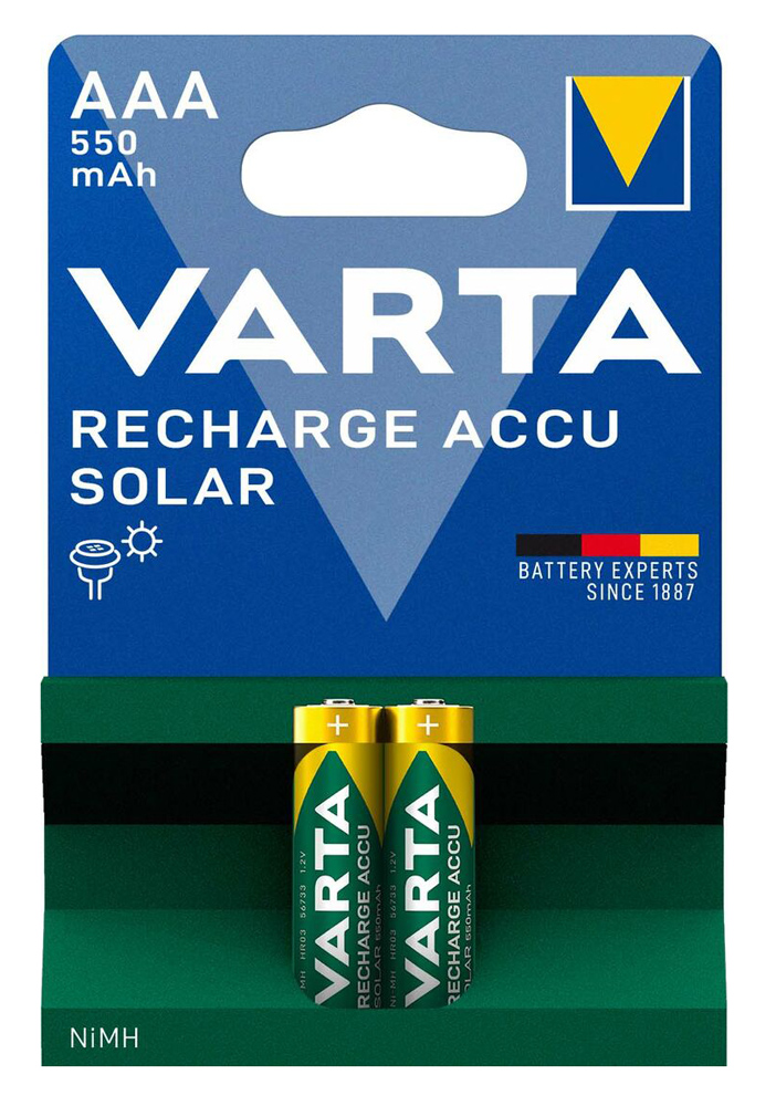 VARTA επαναφορτιζόμενες μπαταρίες λιθίου Solar, AAA, 550mAh, 1.2V, 2τμχ -κωδικός 4008496808083