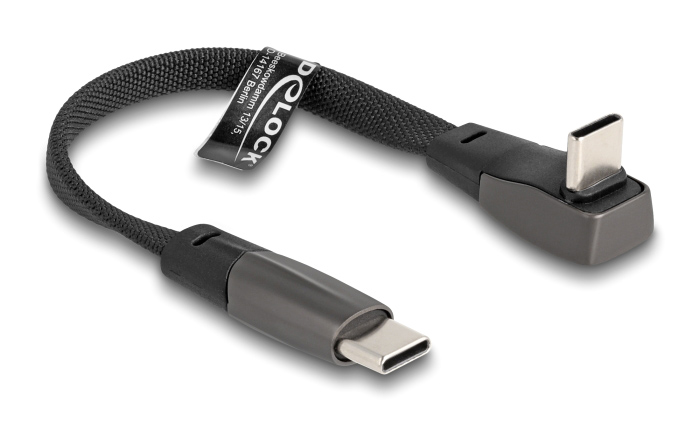 DELOCK καλώδιο USB-C 80750, 60W, flat, γωνιακό, 480 Mbps, 14cm, μαύρο -κωδικός 80750