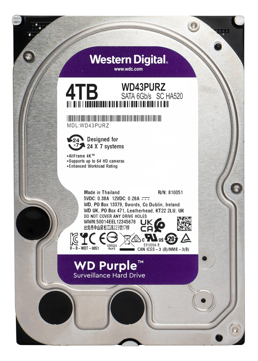 WD σκληρός δίσκος 3.5" Purple Surveillance 4TB, 256MB, 5400RPM, SATA III -κωδικός WD43PURZ