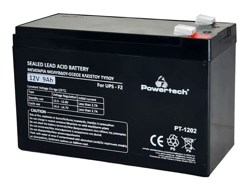 POWERTECH μπαταρία μολύβδου PT-1202 για UPS, 12V 9Ah, F2 -κωδικός PT-1202