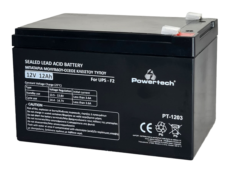 POWERTECH μπαταρία μολύβδου PT-1203 για UPS, 12V 12Ah, F2 -κωδικός PT-1203