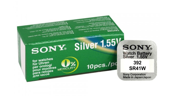 SONY μπαταρία Silver Oxide για ρολόγια SR41W, 1.55V, No392, 10τμχ -κωδικός E-SR41W