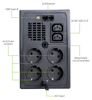 POWERTECH UPS Line Interactive PT-1900LIU, 1900VA, 1140W