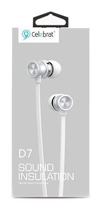 CELEBRAT earphones με μικρόφωνο D7, 3.5mm σύνδεση, Φ10mm, 1.2m, λευκό