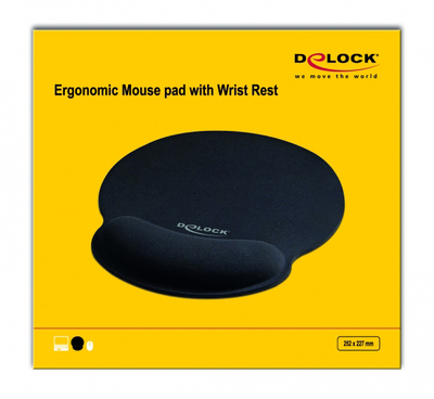 DELOCK Mousepad 12559 με στήριγμα καρπού, 252 x 227mm, μαύρο