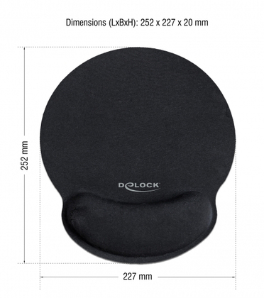 DELOCK Mousepad 12559 με στήριγμα καρπού, 252 x 227mm, μαύρο