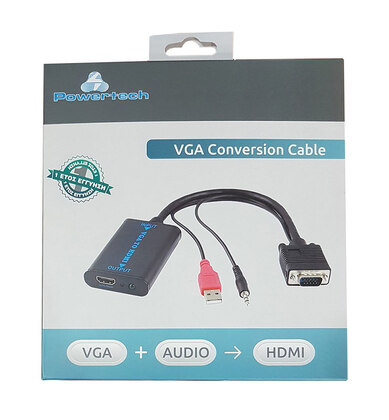 POWERTECH αντάπτορας VGA/USB/3.5mm σε HDMI CAB-H070, 1080p, 0.2m, μαύρος