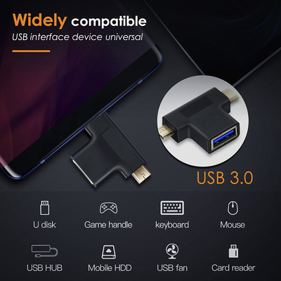 CABLETIME αντάπτορας USB σε USB-C & micro USB CT-3IN1-AB, 5Gbps, μαύρος