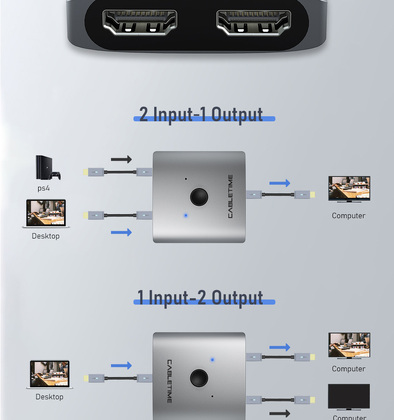 CABLETIME HDMI switch CT-HS4K, 2 σε 1, 4K, bidirectional, γκρι