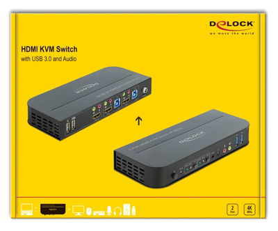 DELOCK HDMI KVM Switch 11481, 2 ports, USB 3.0, Audio, 4K/60Hz, μαύρο