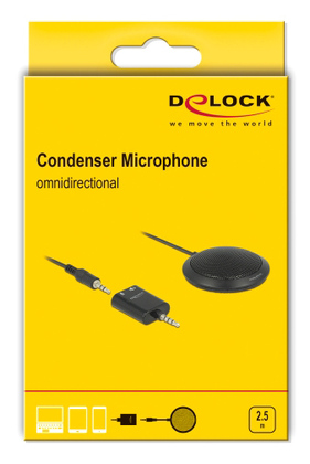 DELOCK μικρόφωνο με αντάπτορα Υ 65873, πυκνωτικό, omnidirectional, μαύρο