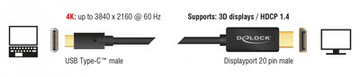 DELOCK καλώδιο USB-C σε DisplayPort 85256, DP Alt Mode, 4K, 2m, μαύρο