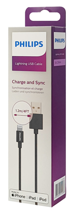 PHILIPS καλώδιο USB σε Lightning  DLC3104V-00, 2.4Α 12W, 1.2m, μαύρο