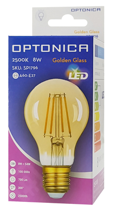 OPTONICA LED λάμπα A60 Filament 1796, 8W, 2500K, E27, 700lm