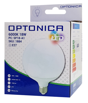 OPTONICA LED λάμπα G120 1884, 18W, 6000K, E27, 1440lm