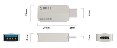 ORICO αντάπτορας USB-C σε USB 3.1 CTA2, 5Gbps, 3A, ασημί