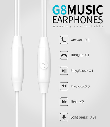 CELEBRAT earphones με μικρόφωνο G8, 3.5mm σύνδεση, Φ14.2mm, 1.2m, λευκά