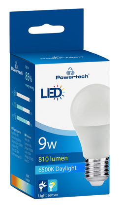 POWERTECH LED λάμπα A60 E27-015, με αισθητήρα φωτός, 9W, 6500K, E27