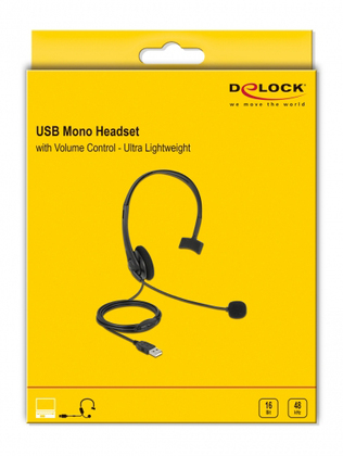 DELOCK headphones με μικρόφωνο 27177, mono, USB, volume control, μαύρα