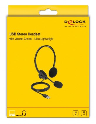 DELOCK headphones με μικρόφωνο 27178, stereo, USB, volume control, μαύρα