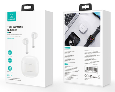 USAMS earphones IA04 με θήκη φόρτισης, True Wireless, Φ13mm, λευκά