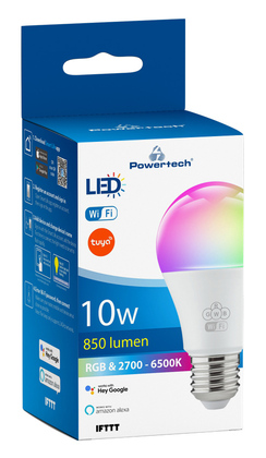 POWERTECH Smart λάμπα LED E27-013, Wi-Fi, 10W, E27, RGB 2700-6500K POWERTECH Smart λάμπα LED E27-013, Wi-Fi, 10W, E27, RGB 2700-6500K