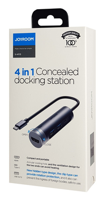 JOYROOM docking station S-H113-DG, 4 θυρών, USB-C, 100W PD, 4K, γκρι