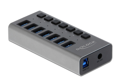 DELOCK USB hub 63669 με διακόπτες, 7x θυρών, 5Gbps, γκρι