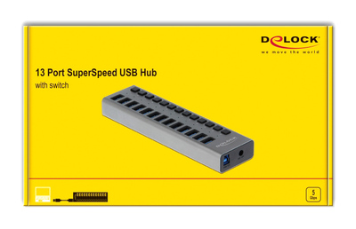 DELOCK USB hub 63738 με διακόπτες, 13x θυρών, 5Gbps, γκρι