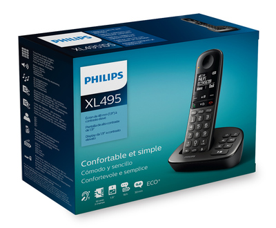 PHILIPS ασύρματο τηλέφωνο XL4951DS/34 ελληνικό μενού, τηλεφωνητής, μαύρο