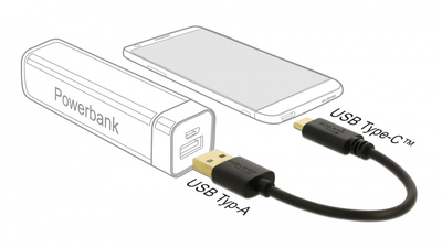 DELOCK καλώδιο USB σε USB-C 85354, 15W, 22AWG, 0.15m, μαύρο