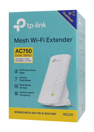 TP-LINK mesh WiFi extender RE220, AC750, dual band, Ver 3.0 TP-LINK mesh WiFi extender RE220, AC750, dual band, Ver 3.0