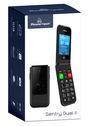 POWERTECH Κινητό Τηλέφωνο Sentry Dual II, 2 οθόνες, SOS Call, μαύρο