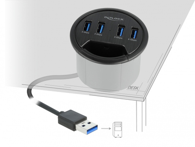 DELOCK USB hub 64153, 4x θυρών, 5Gbps, Φ60mm, USB σύνδεση, μαύρο