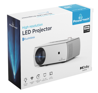 POWERTECH LED βιντεοπροβολέας PT-983, 1080p, Dolby Audio, WiFi, λευκός