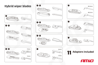 AMIO υαλοκαθαριστήρας Hybrid 02202, 15" (380mm), 11 αντάπτορες