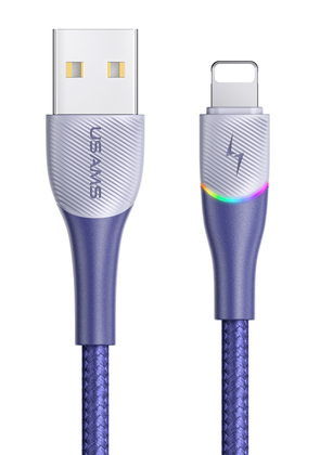 USAMS καλώδιο Lightning σε USB SJ541 με RGB φωτισμό, 2.4A, 1.2m, μπλε