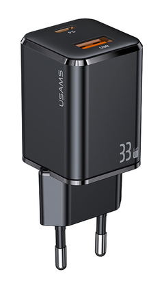USAMS φορτιστής τοίχου CC144, USB-C & USB, PD & QC, 33W, μαύρος