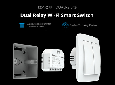 SONOFF smart διακόπτης DUALR3 Lite, 2-Gang, Wi-Fi, 15A, λευκός