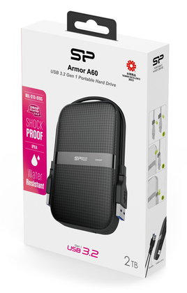 SILICON POWER εξωτερικός HDD Armor A60, 2TB, USB 3.2, μαύρος